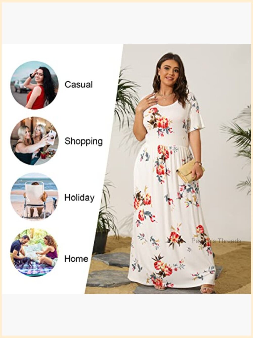 Plus Size Maxi Dress with Pockets Short Sleeve Summer Casual - Picture 4 of 7